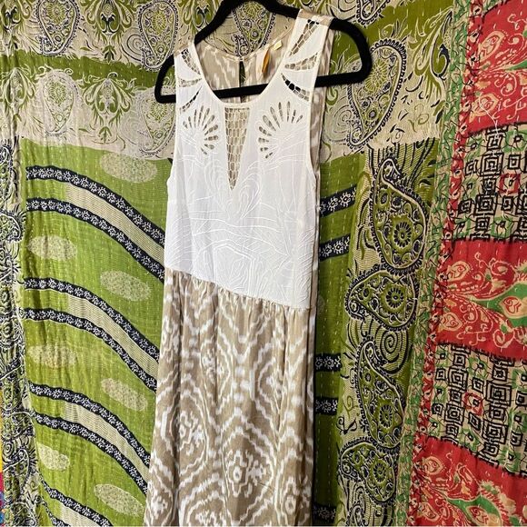 Andree DeLair x Anthropolgie Cream/ Tan Silk-Blend Sleeveless Maxi Dress Size 6 - Picture 7 of 16